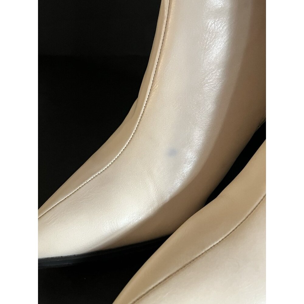 Wide Calf Boot Coconut Cream Size 9.5 Pleather Fashion Boots Side Zip 3" Block - Picture 8 of 12